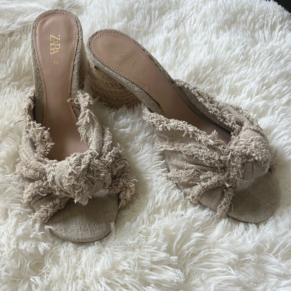 Zara Tan Mules with Frayed Detail